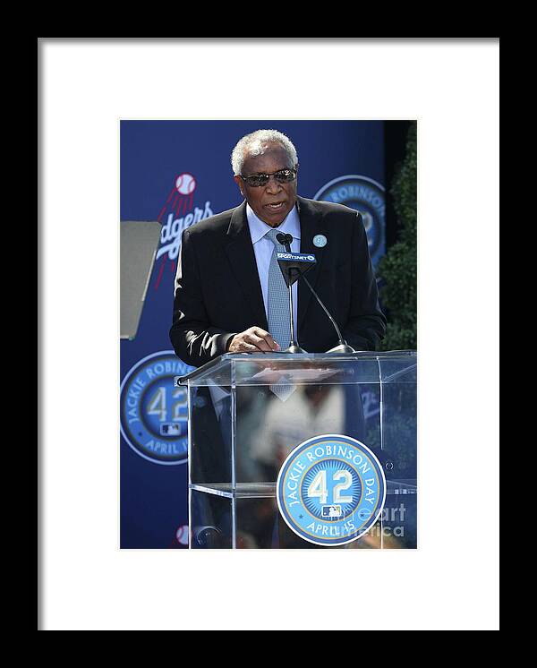 Three Quarter Length Framed Print featuring the photograph Jackie Robinson and Frank Robinson by Victor Decolongon