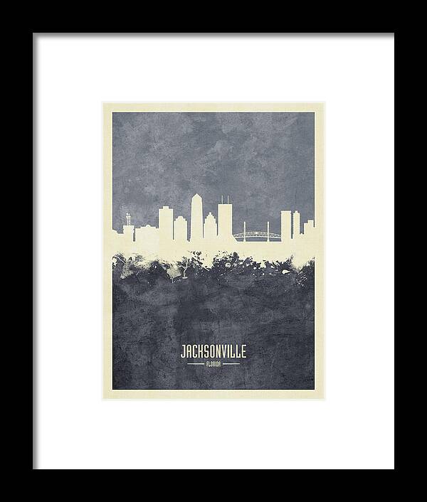 Jacksonville Framed Print featuring the digital art Jacksonville Florida Skyline #88 by Michael Tompsett