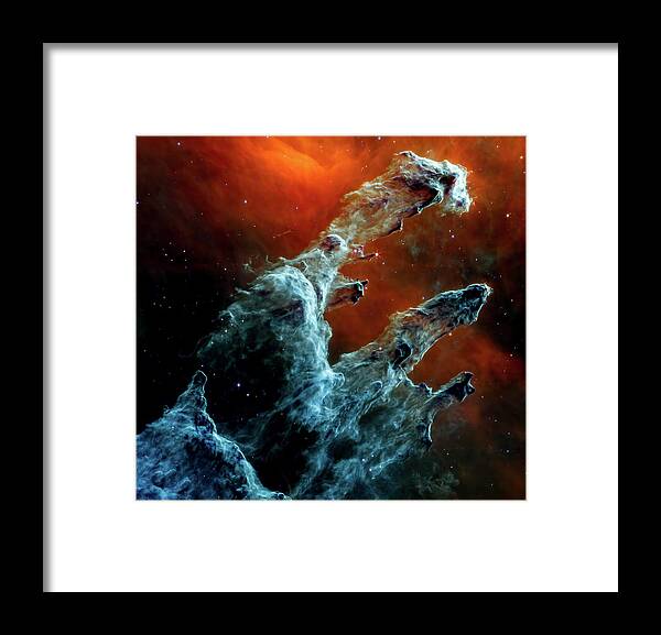 Webb Framed Print featuring the photograph James Webb Space Telescope - Pillars of Creation - MIRI Image by Eric Glaser