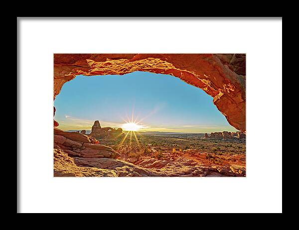 Arches Framed Print featuring the photograph December 2018 Turret Arch through North Window by Alain Zarinelli