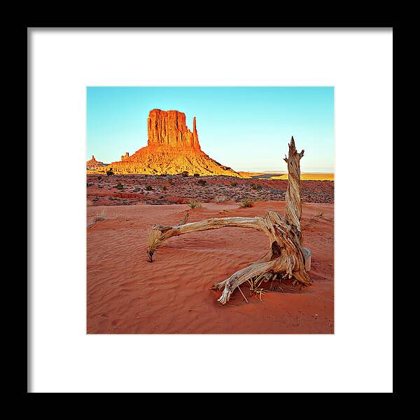 Monument Valley Framed Print featuring the photograph January 2020 Mitten and Stump Sunset by Alain Zarinelli
