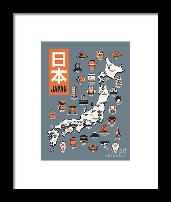 Japan Framed Print featuring the digital art Japan Map - Outline Slate by Organic Synthesis