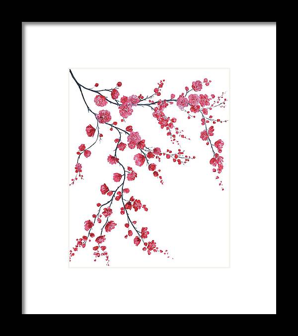 Cherry Blossom Framed Print featuring the painting Japanese cherry blossom branch by Jan Matson