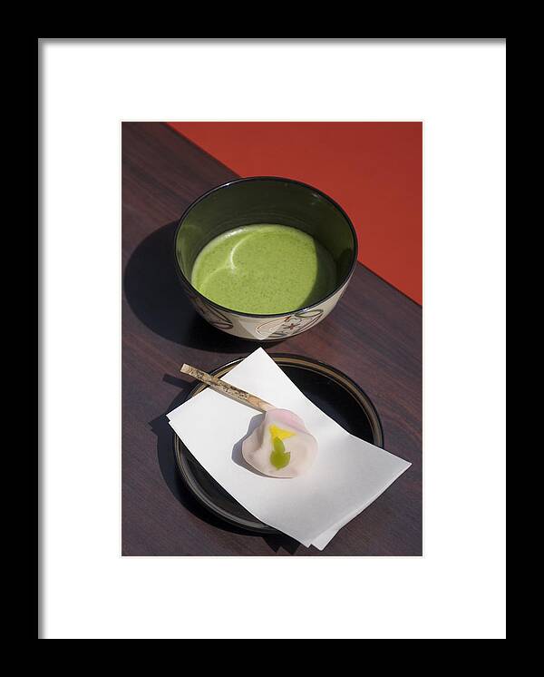 Green Tea Framed Print featuring the photograph Japanese green tea macha and sweets by Kazuko Kimizuka