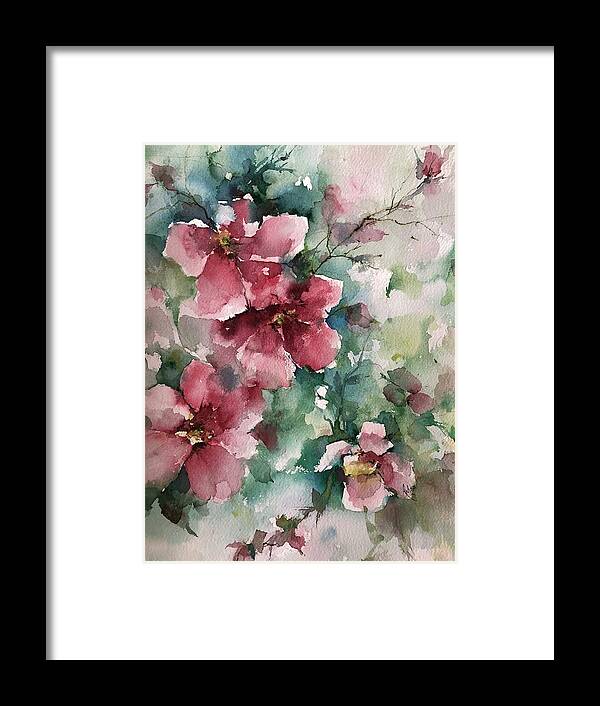  Framed Print featuring the painting Japonicas Grace by Robin Miller-Bookhout