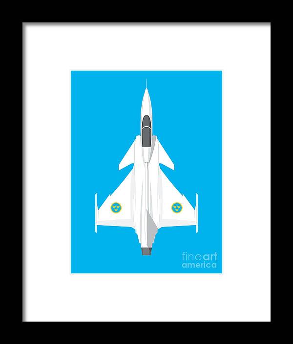 Gripen Framed Print featuring the digital art JAS 39 Gripen Fighter Jet - Cyan by Organic Synthesis