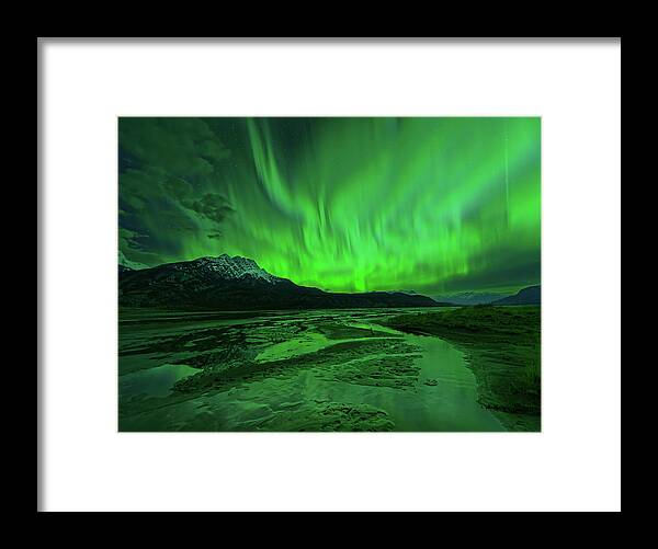 Landscape Framed Print featuring the photograph Jasper Lake at Night with Aurora by Dan Jurak