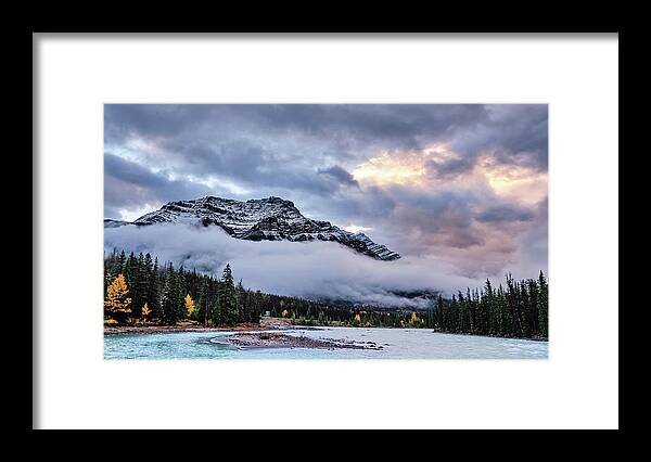 Cloud Framed Print featuring the photograph Jasper Mountain In The Clouds by Carl Marceau