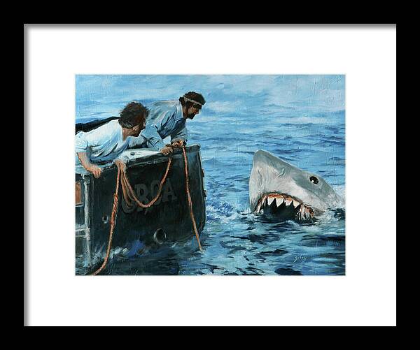 Jaws Framed Print featuring the painting Jaws tribute - A bigger boat by Sv Bell