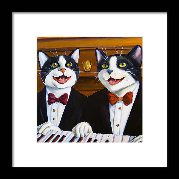 Jazz Framed Print featuring the digital art Jazz Cats Singing at the Piano by Caterina Christakos