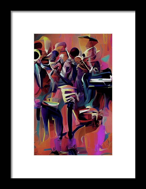  Framed Print featuring the digital art Jazz Band by Michelle Hoffmann