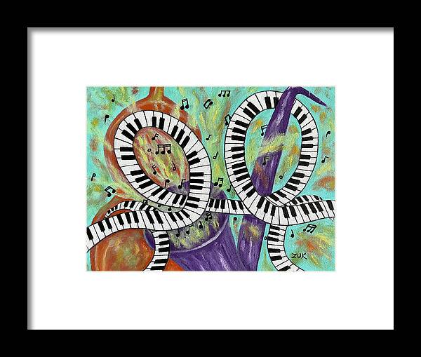 Music Framed Print featuring the painting Jazz Trio by Karen Zuk Rosenblatt
