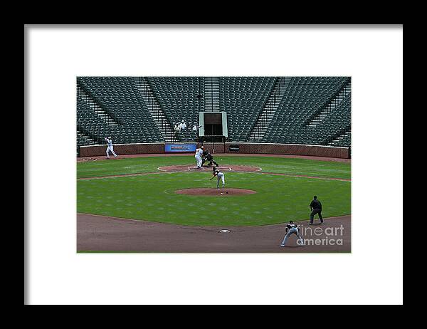 American League Baseball Framed Print featuring the photograph Jeff Samardzija and Chris Davis by Patrick Smith