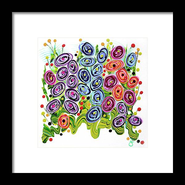 Fluid Acrylic Painting Framed Print featuring the painting Jelly Bean Flowers by Jane Crabtree