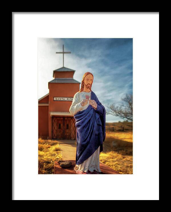 Christ Framed Print featuring the photograph Jesus at Santa Rita Church - Riley NM - Ghost Town by Susan Rissi Tregoning