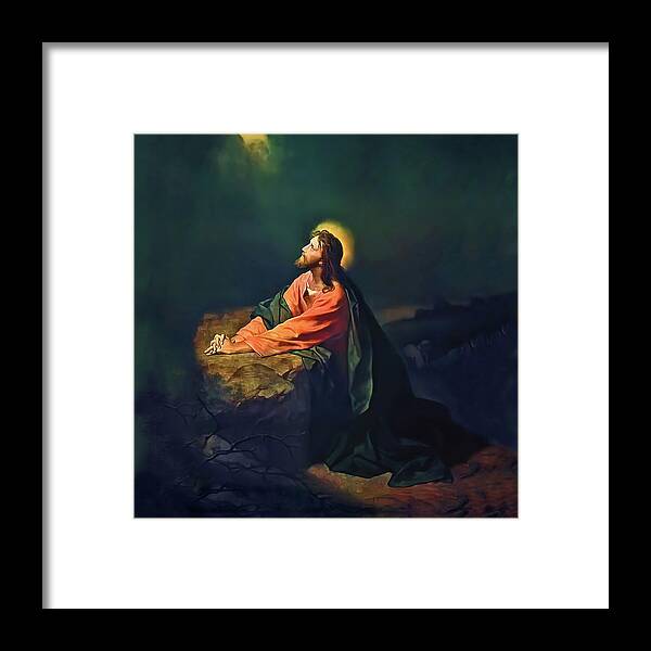 Jesus Framed Print featuring the mixed media Jesus in Gethsemane The Agony in the Garden by Heinrich Hofmann