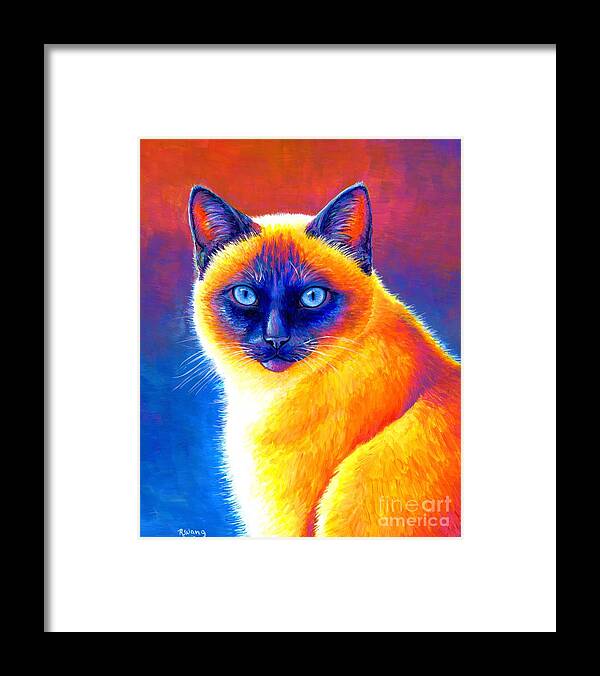 Siamese Cat Framed Print featuring the painting Jewel of the Orient - Colorful Siamese Cat by Rebecca Wang