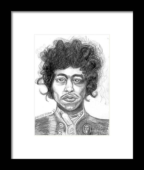 Music Framed Print featuring the drawing Jimi Hendrix by Genevieve Esson