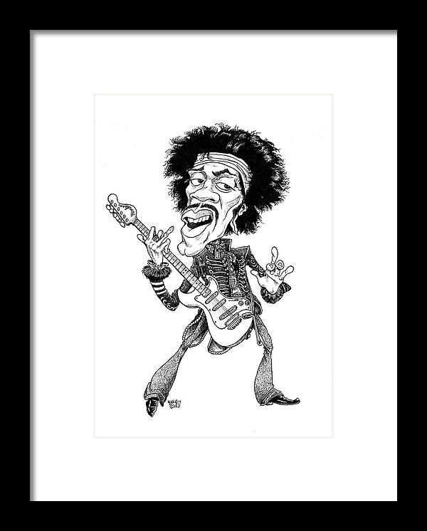 Caricature Framed Print featuring the drawing Jimi Hendrix by Mike Scott