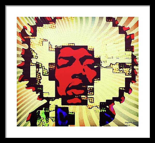Jimi Hendrix Framed Print featuring the mixed media Jimi Here he comes by Jayime Jean