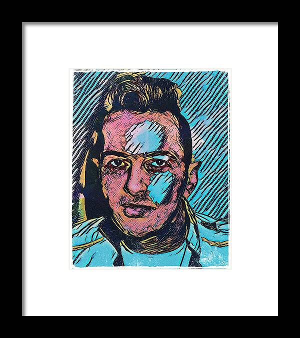 Joe Strummer Framed Print featuring the digital art Joe Strummer Comic Illustration by Christina Rick