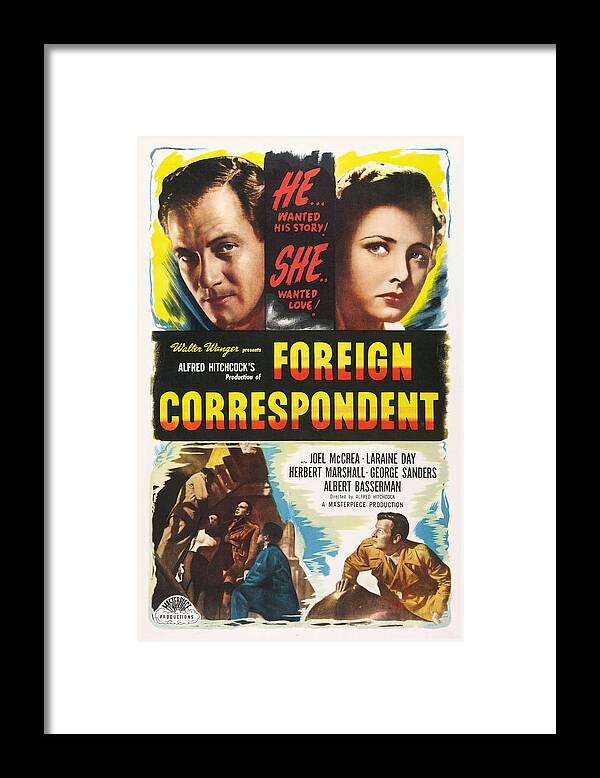 Joel Mccrea Framed Print featuring the photograph JOEL MCCREA and LARAINE DAY in FOREIGN CORRESPONDENT -1940-, directed by ALFRED HITCHCOCK. by Album