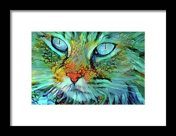 Tabby Cat Framed Print featuring the digital art Joey the Long Haired Tabby Cat by Peggy Collins