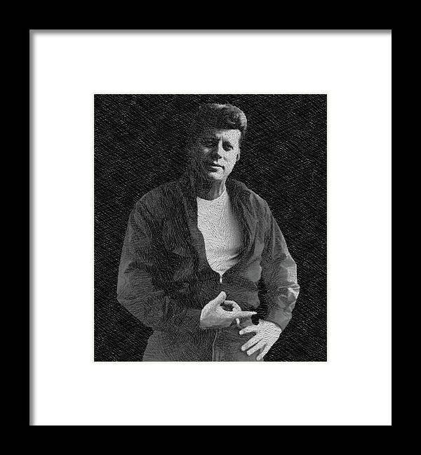 President Framed Print featuring the painting John F Kennedy Cool JFK James Dean Drawing by Tony Rubino