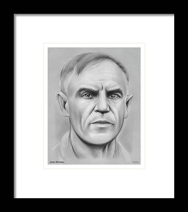 Heisman Trophy Framed Print featuring the drawing John Heisman - pencil by Greg Joens