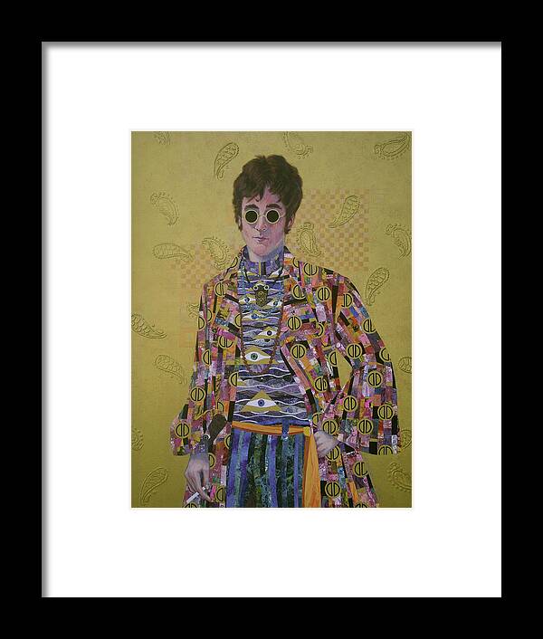 John Lennon Framed Print featuring the painting John Lennon and the Amazing Psychedelic Klimt Coat by Marguerite Chadwick-Juner