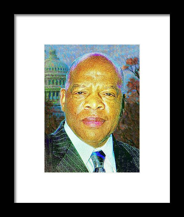 Portraits Framed Print featuring the mixed media John Lewis honored at the March on Washinton by Rafael Salazar