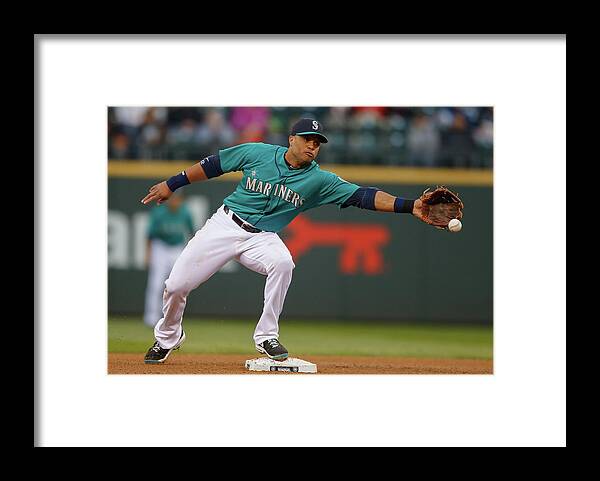 American League Baseball Framed Print featuring the photograph Johnny Giavotella and Brad Miller by Otto Greule Jr