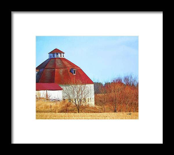 Round Barn Framed Print featuring the digital art Johnsonville Round Barn by Stacey Carlson