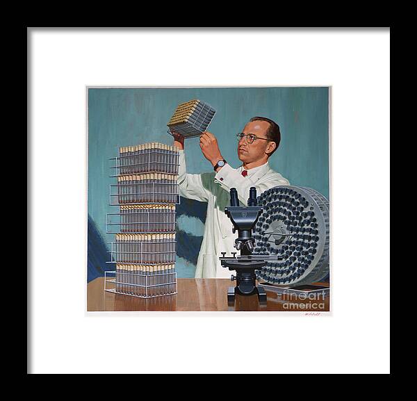 Ed Vebell Framed Print featuring the painting Jonas Salk's Polio Vaccine by Ed Vebell