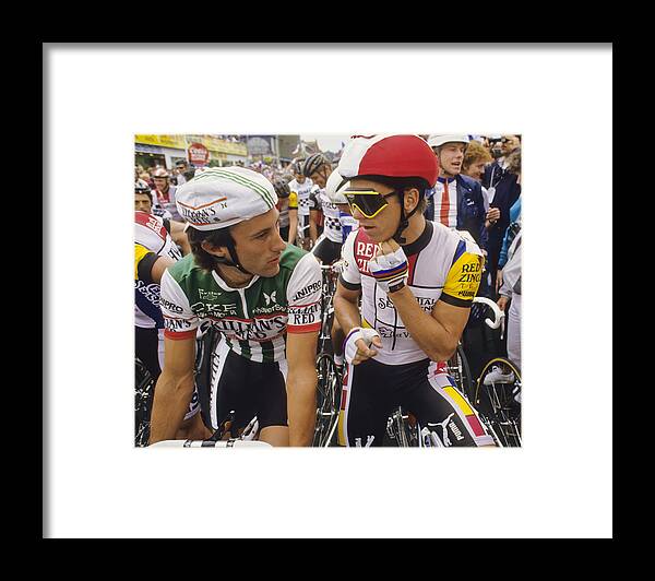 1980-1989 Framed Print featuring the photograph Jonathan Boyer and Greg Lemond At Starting Line by David Madison