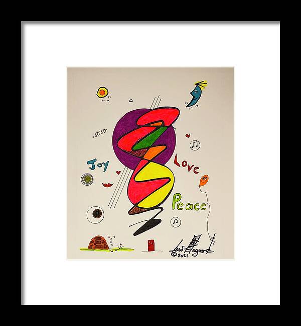  Framed Print featuring the mixed media Joy Love Peace 1114 by Lew Hagood