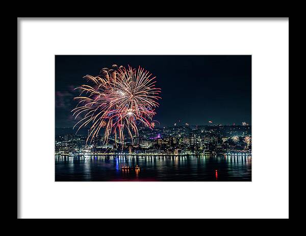  Framed Print featuring the photograph July 4th fireworks along the Yonkers waterfront - 2 by Kevin Suttlehan