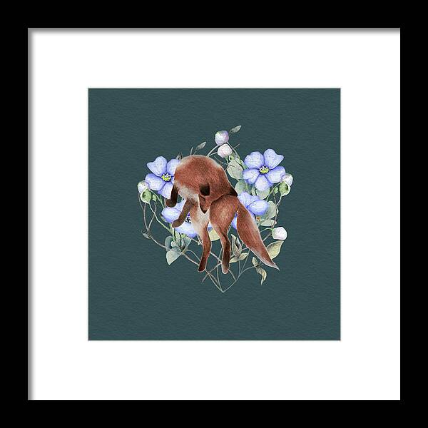 Fox Framed Print featuring the painting Jumping Fox With Flowers by Garden Of Delights