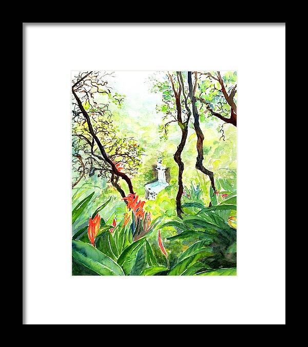 Jungle Framed Print featuring the painting Jungle Waterfall by Carlin Blahnik CarlinArtWatercolor