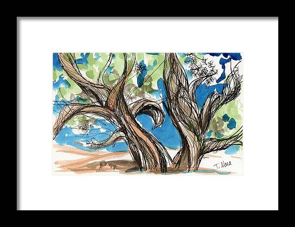 Pen Drawing Framed Print featuring the painting Juniper Extra Twisty by Tammy Nara