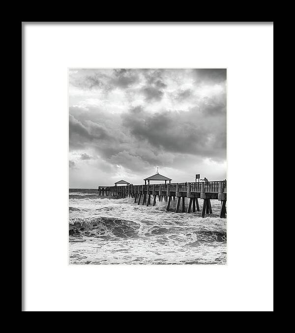 Pier Framed Print featuring the photograph Juno Pier Sunrise Fishing Bw by Laura Fasulo
