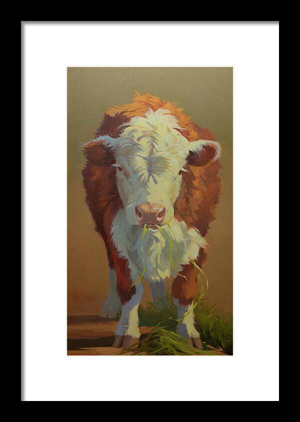 Farm Animals Framed Print featuring the painting Just a Little Bull by Carolyne Hawley