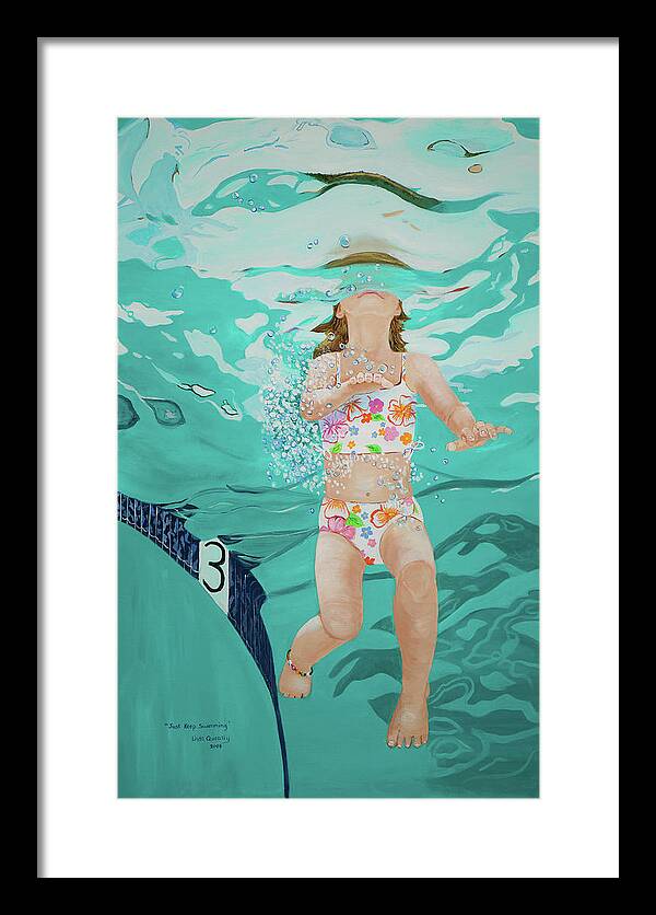 Swimming Pool Framed Print featuring the painting Just Keep Swimming by Linda Queally