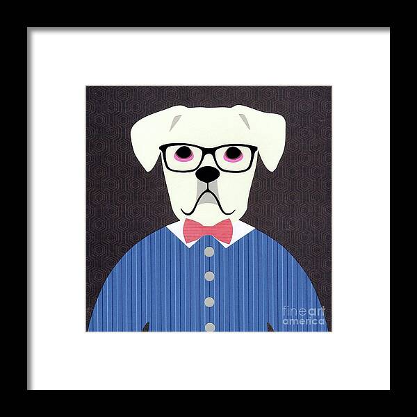 Paper Art Framed Print featuring the mixed media Just Paper Boxer Dog with Bow Tie by Donna Mibus