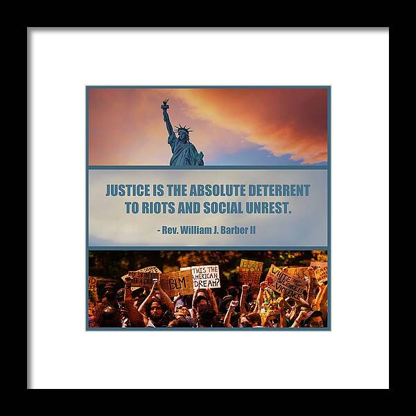Social Unrest Framed Print featuring the photograph Justice is the Answer by Judy Kennedy