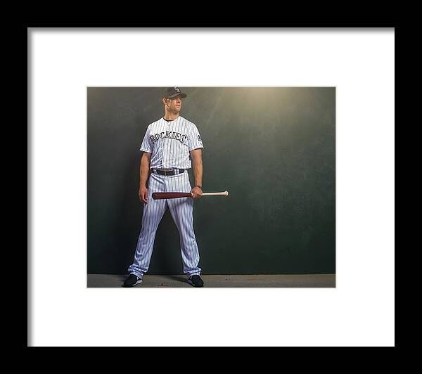 Media Day Framed Print featuring the photograph Justin Morneau by Rob Tringali