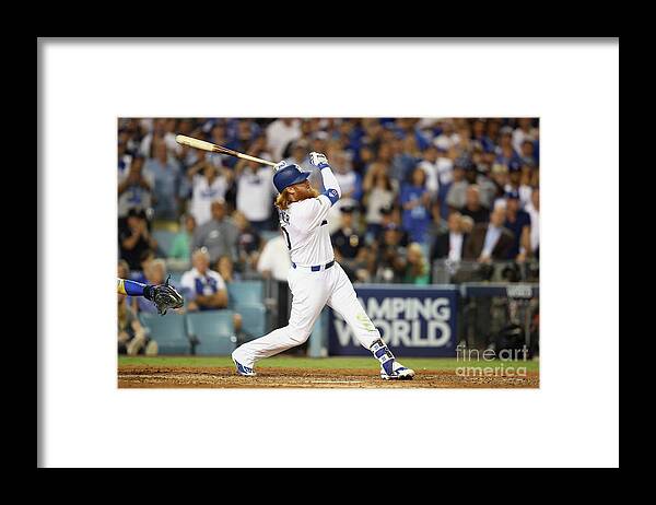 Game Two Framed Print featuring the photograph Justin Turner by Ezra Shaw