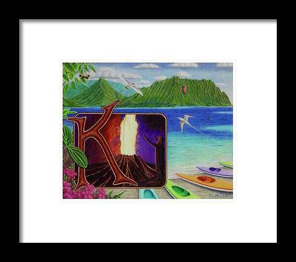 Kim Mcclinton Framed Print featuring the drawing K is for Kilauea by Kim McClinton