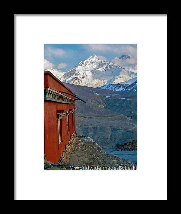 Himalayas Framed Print featuring the photograph In the Shadow of the Greater Himalayas by Leslie Struxness