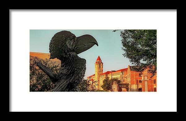 America Framed Print featuring the photograph Kansas Jayhawk Boulevard and University Sculpture Panorama - Lawrence KS by Gregory Ballos